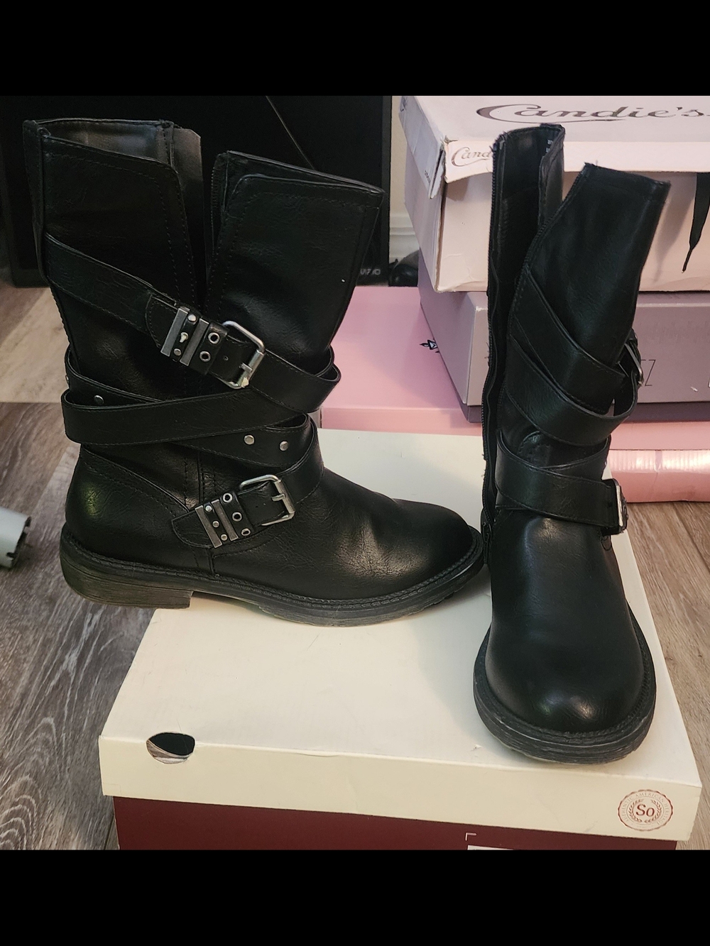 Authentic American Heritage Black Buckle Strap Mid-Calf Combat Boots